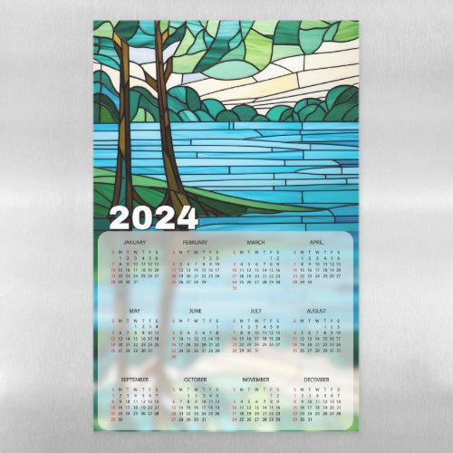 Serene Natural Scene Stained Glass 2024 Calendars Magnetic Dry Erase Sheet