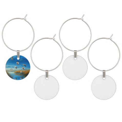 Serene Nature Lake Scene with Flying Crane Wine Charm
