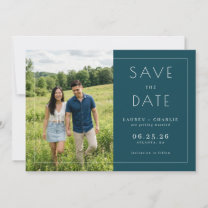 Serene Navy Minimalist Photo Save The Date