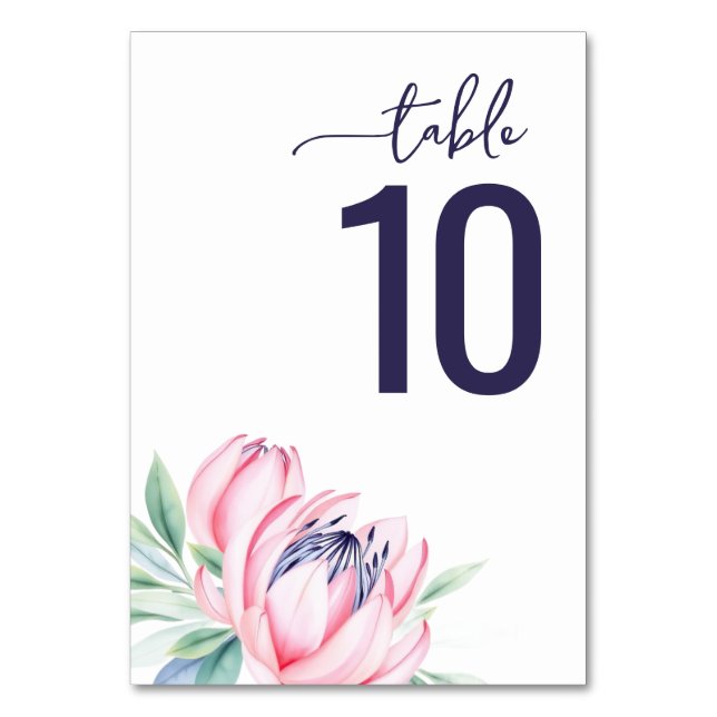 Serene Navy Watercolor Wedding Table Card (Front)