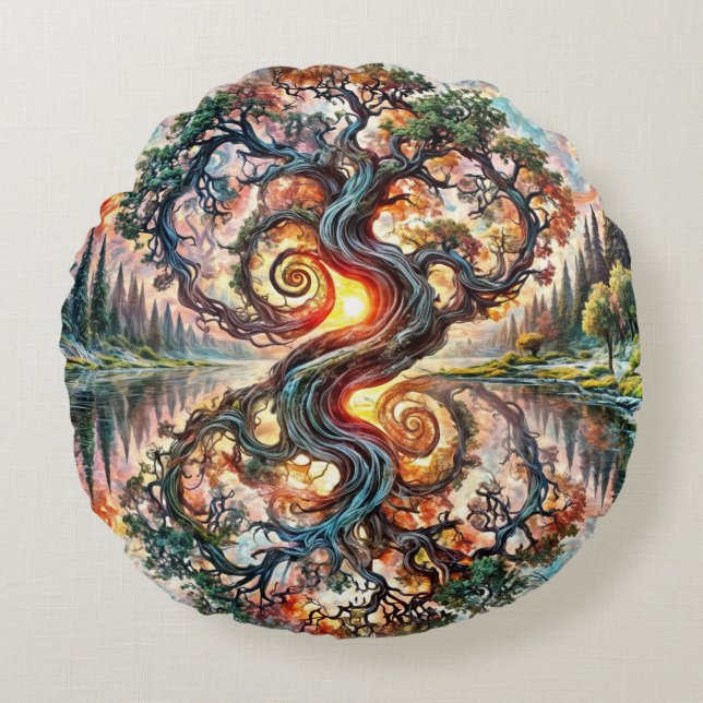 Serene Oak Reflection  Round Pillow (Front)