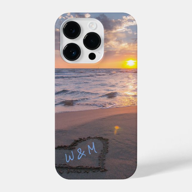 Serene Ocean Sunset Heart Beach Initials iPhone Case (Back)
