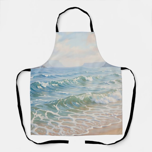 Serene Ocean Waves Crashing Sandy Beach Coastal  Apron (Front)