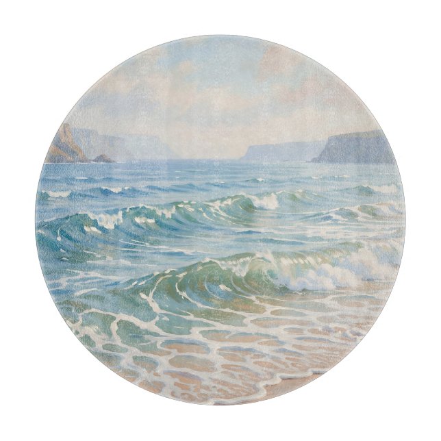 Serene Ocean Waves Crashing Sandy Beach Coastal  Cutting Board (Front)