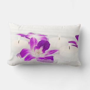 Serene orchid and candles in water lumbar pillow