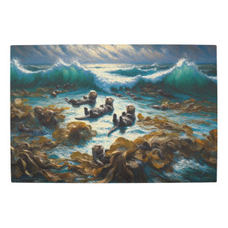 Serene Otters Amidst Ocean’s Embrace Metal Print