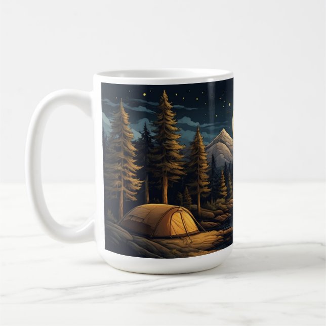 Serene Outdoor Campfire Scene Nature-Inspired Coffee Mug (Left)