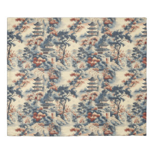 Serene Pagodas in a Mountainous Landscape Duvet Cover