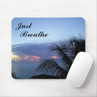 Serene Palm Tree Ocean Sunrise Just Breathe Mouse Pad