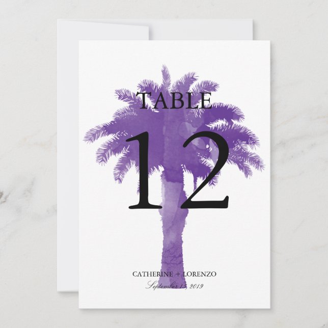 Serene Palm Tree Purple Watercolor | Table Number (Front)
