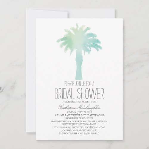 Serene Palm Tree Watercolor  Bridal Shower Invitation