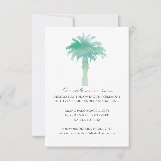Serene Palm Tree Watercolor  | Reception Invitation (Front)