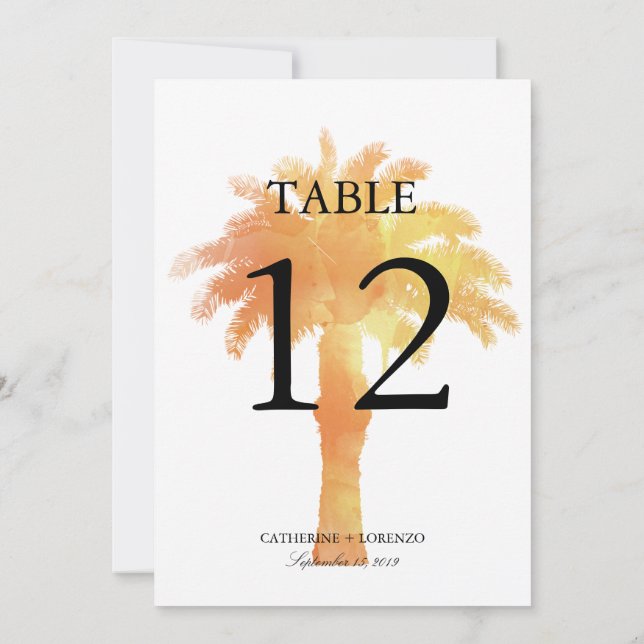 Serene Palm Tree Watercolor | Table Number (Back)