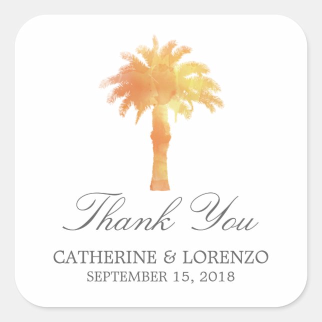 Serene Palm Tree Watercolor | Thank You Square Sticker (Front)