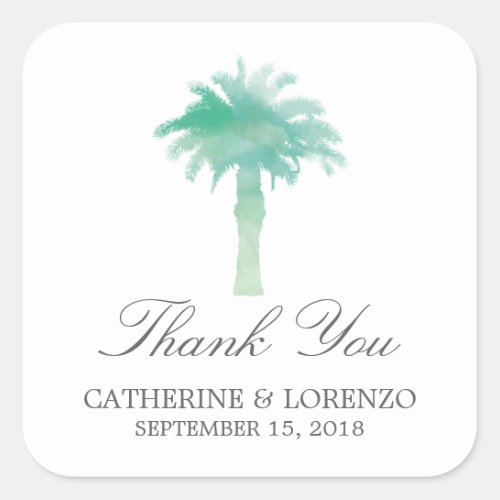 Serene Palm Tree Watercolor  Thank You Square Sticker