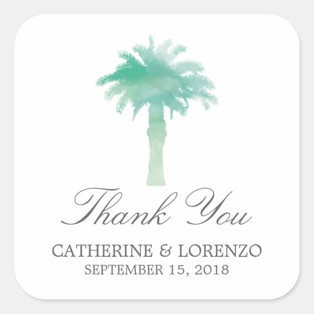 Serene Palm Tree Watercolor | Thank You Square Sticker (Front)