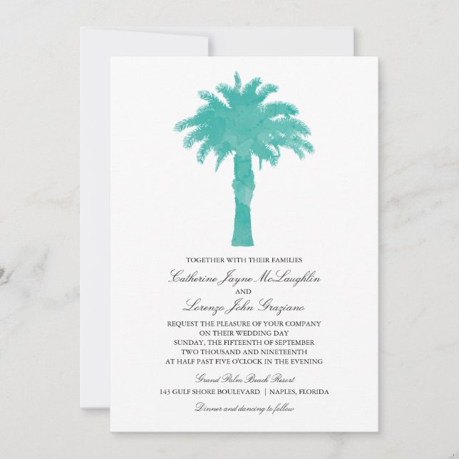 Serene Palm Tree Watercolor  | Wedding Invitation (Front)