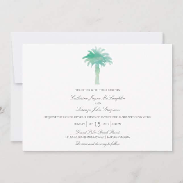 Serene Palm Tree Watercolor  | Wedding Invitation (Front)