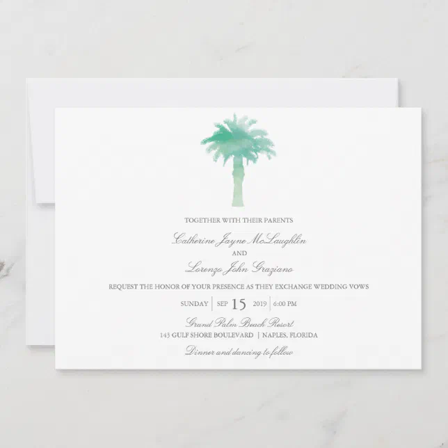 Serene Palm Tree Watercolor | Wedding Invitation | Zazzle