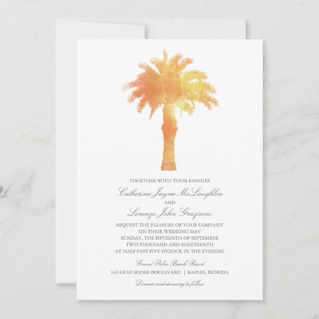 Serene Palm Tree Watercolor  | Wedding Invitation (Front)