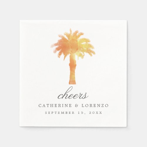 Serene Palm Tree Watercolor  Wedding Napkins