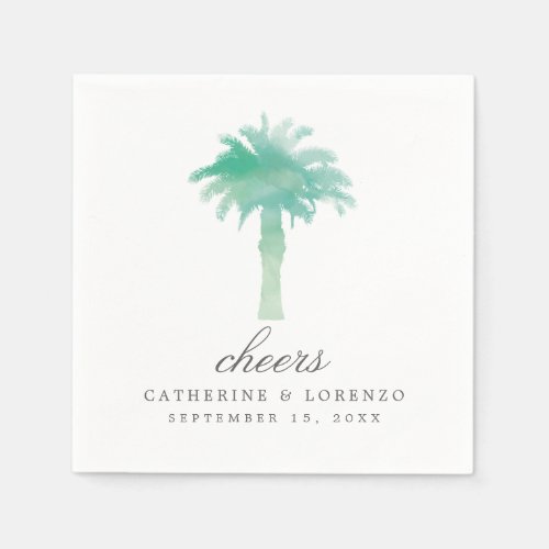 Serene Palm Tree Watercolor  Wedding Napkins