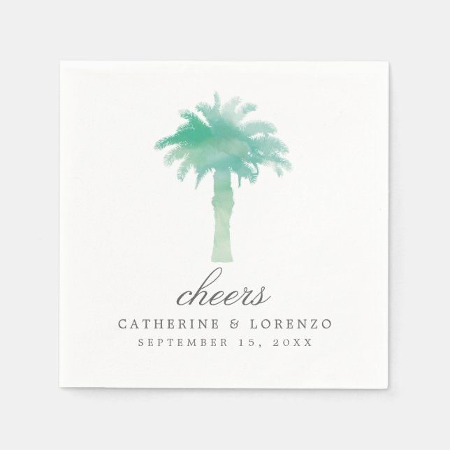 Serene Palm Tree Watercolor | Wedding Napkins (Front)