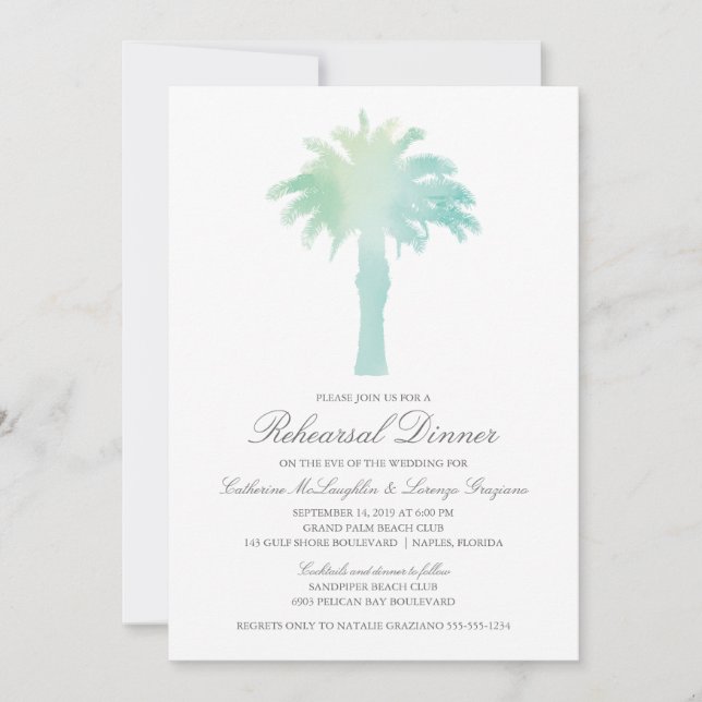 Serene Palm Tree Watercolor  | Wedding Rehearsal Invitation (Front)