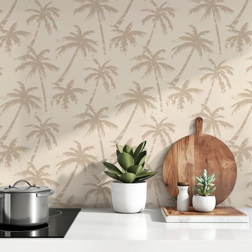 Serene Palms Beige & Cream Minimalist Wallpaper