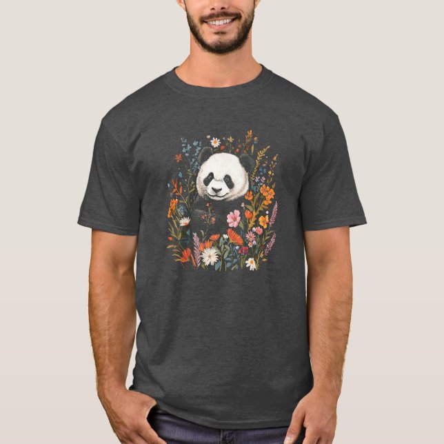 Serene Panda Amidst a Floral Wonderland T-Shirt (Front)
