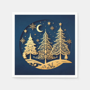 Serene Papercut Pines – Moonlit Forest Napkins