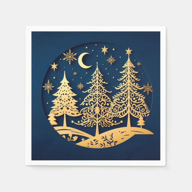 Serene Papercut Pines – Moonlit Forest Napkins (Front)