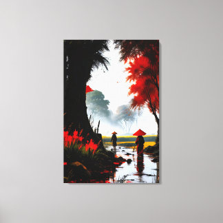 Serene Passage: Autumn Stream in Vietnam Canvas Print