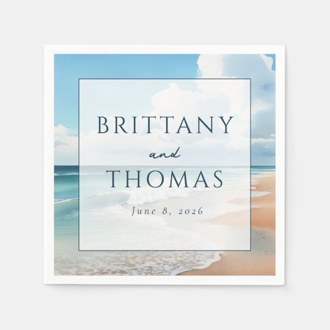 Serene Pastel Beach Waves Napkins (Front)
