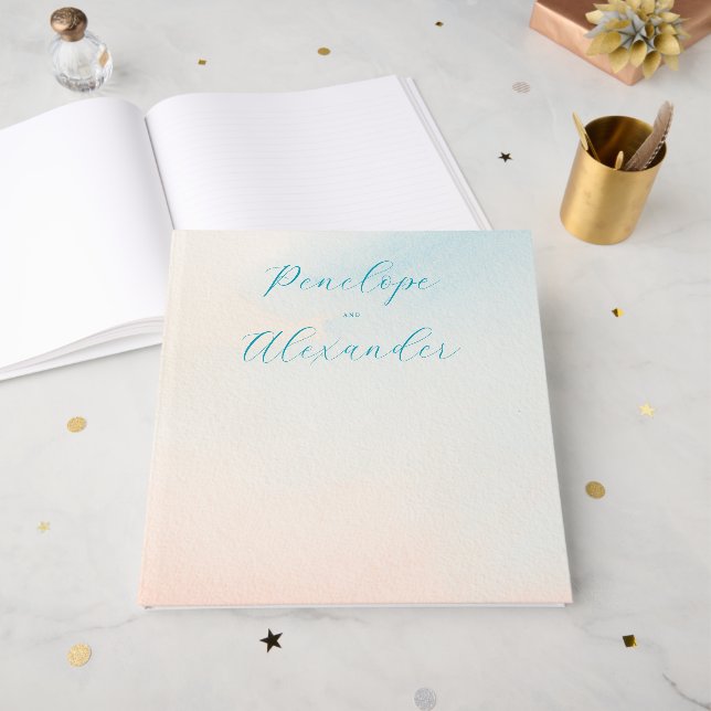 Serene Pastel Gradient with Stars Guest Book (Front Open)