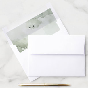 Serene Pastel Green Watercolor Clouds Envelope Liner