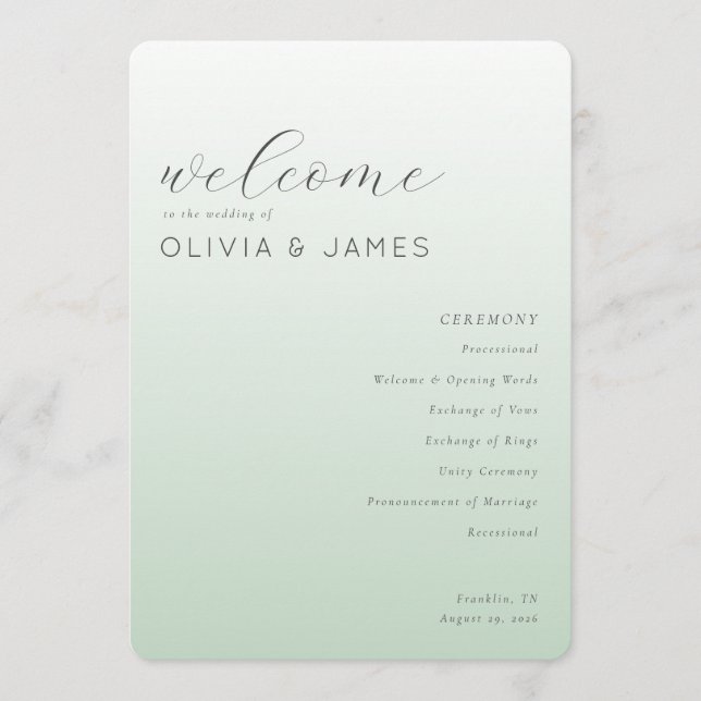 Serene Pastel Green Wedding Ceremony Program (Front)
