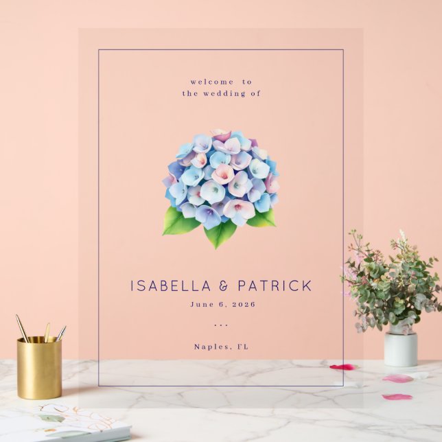 Serene Pastel Hydrangea Acrylic Sign (Wedding)