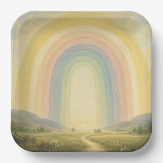 Serene Pastel Rainbow Arch Country Meadow Paper Plates