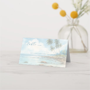 Serene Pastel Watercolor Beach Scene Place Card