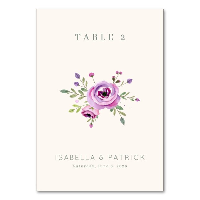 Serene Pastel Watercolor Floral Table Number (Front)