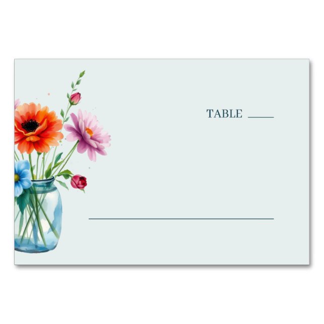 Serene Pastel Watercolor Flowers Table Number (Front)