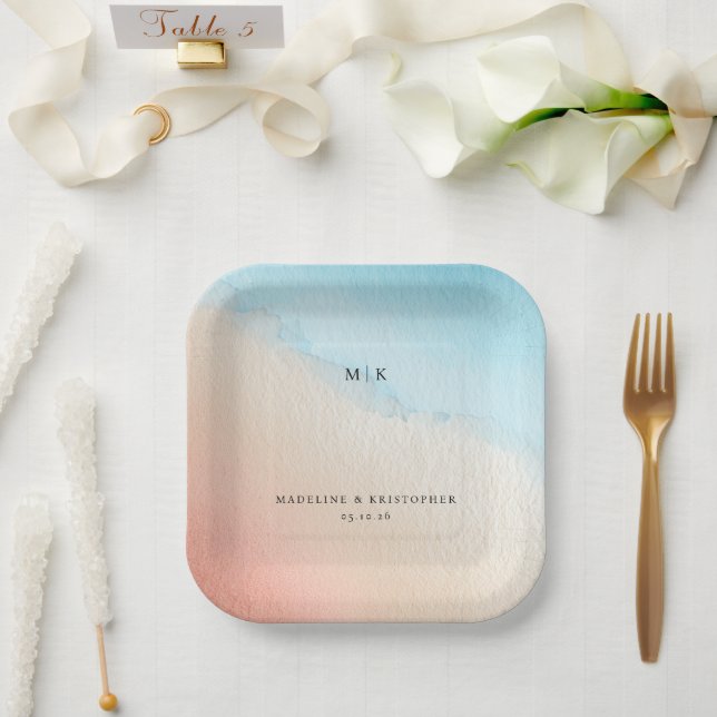Serene Pastel Watercolor Gradient Paper Plates (Wedding)