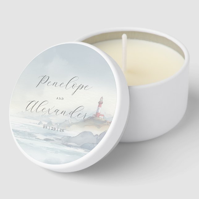 Serene Pastel Watercolor Lighthouse Mini Candle Favors (Corner)
