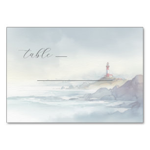 Serene Pastel Watercolor Lighthouse Table Number
