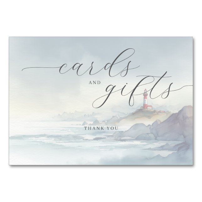Serene Pastel Watercolor Lighthouse Table Number (Front)
