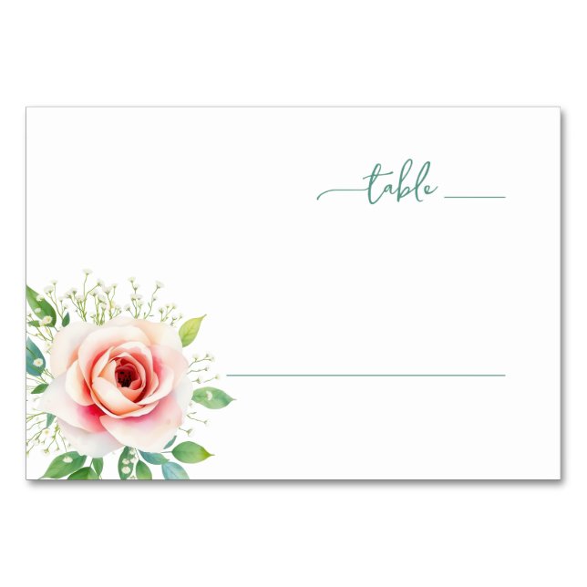 Serene Pastel Watercolor Rose Table Number (Front)