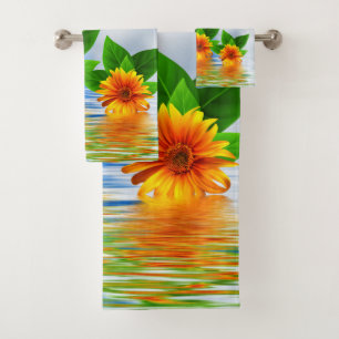 Serene Peaceful Ocean Water Flower Cloud Art Scene Bath Towel Set