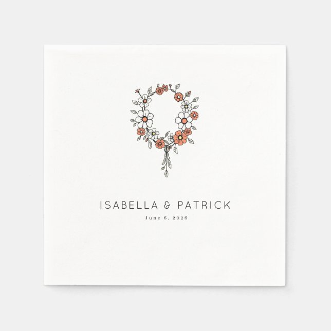 Serene Peach Floral Wreath Napkins (Front)