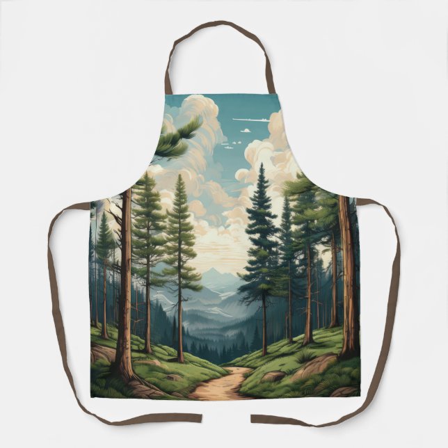 Serene Pine Forest Path Design Apron (Front)